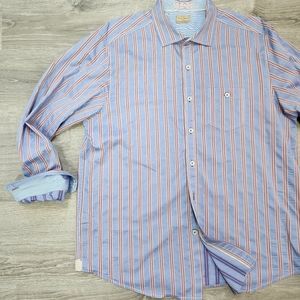 TOMMY BAHAMA 100% Cotton Blue Orange Sriped Long Sleeve Shirt Size XL / TG